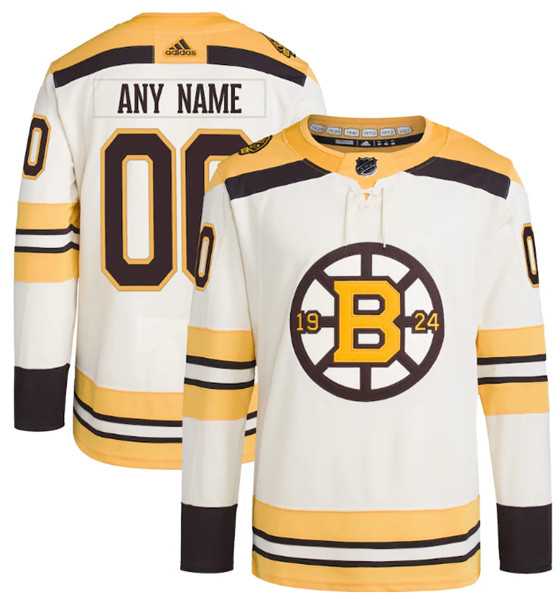 Mens Boston Bruins Custom Cream 100th Anniversary Stitched Jersey->customized nhl jersey->Custom Jersey